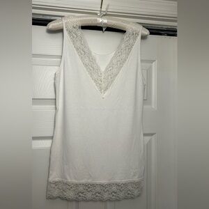 Tezenis White V-neck Lingerie Underwear Sleep Chemise Top with Lace M Viscose